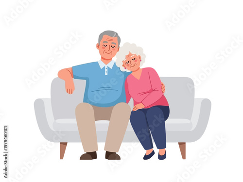 Elderly couple sitting on a sofa, showing comfort and togetherness