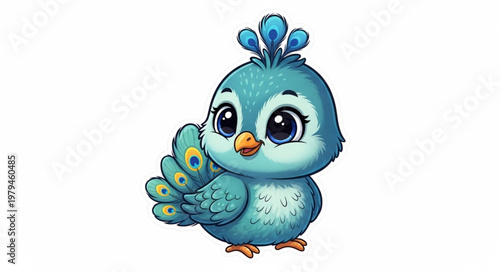 Cute Cartoon Baby Peacock Bird Illustration.