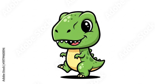Cute cartoon baby Tyrannosaurus Rex dinosaur walking happily.