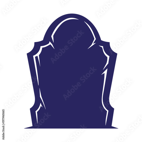 Dark blue tombstone silhouette with white highlights, isolated on white background, gravestone headstone