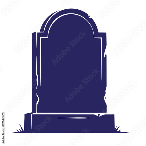 Dark blue tombstone with white outline on white background, gravestone headstone