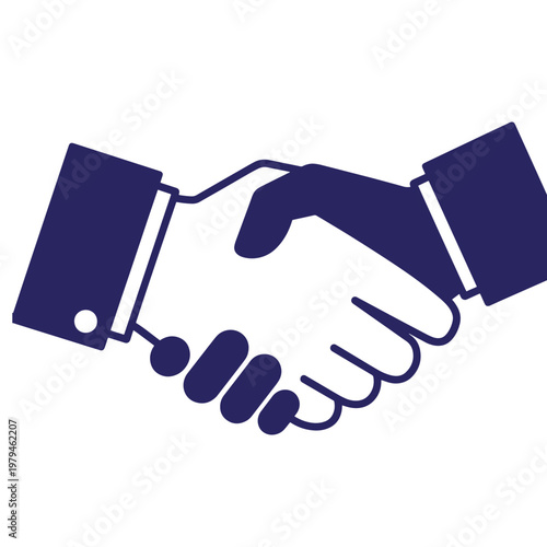 Handshake navy blue on white background, business agreement symbol partnership