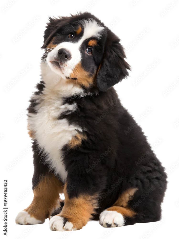 Fototapeta premium bernese mountain puppy sitting on transparent background