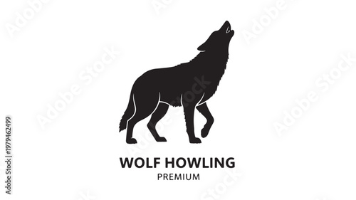 Wolf howling premium logo design featuring a black silhouette against a clean white background for branding