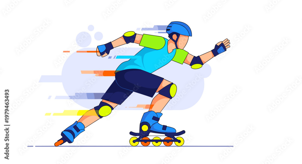Fototapeta premium Dynamic illustration of a person rollerblading with protective gear, conveying speed and motion.