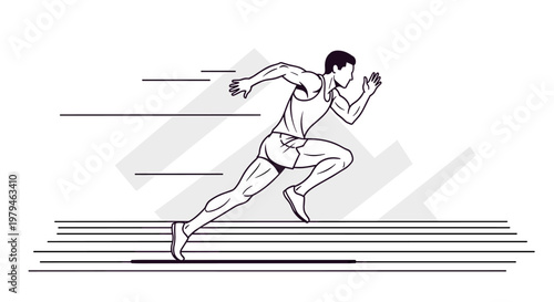 Dynamic illustration of a male athlete sprinting with motion lines, depicting speed and agility in a graphic style.