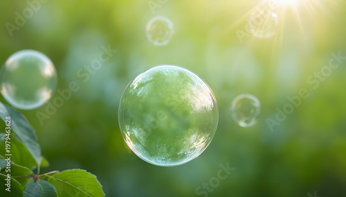 soap bubbles on green background