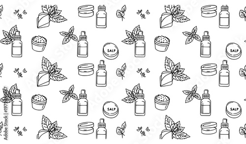 Minimal mint leaf seamless pattern cosmetic spa vector peppermint illustration isolated on white background