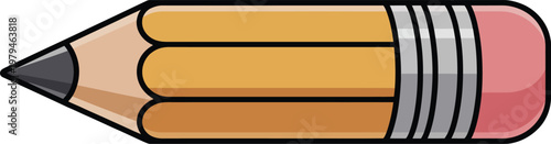 Color illustration of a short graphite pencil with a sharpened point and pink eraser colored pencil writing tool drawing tool art supply office supply school supply white background