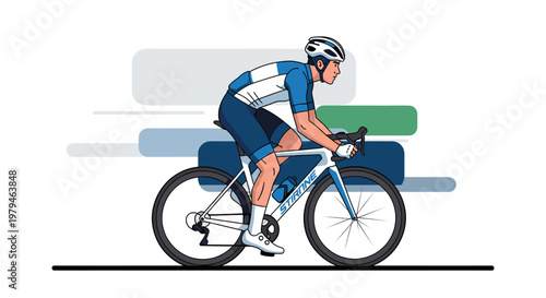 A cyclist in aerodynamic racing gear rides a road bike with a focused expression, embodying the spirit of competitive cycling.