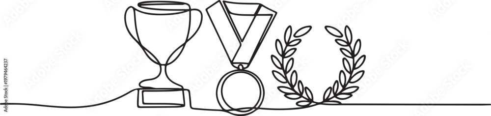 Obraz premium Award and reward continuous hand drawn sketch. One line draw graphic design vector