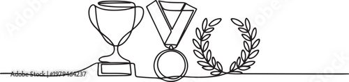 Award and reward continuous hand drawn sketch. One line draw graphic design vector
