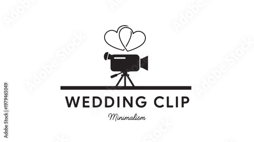 Wedding clip camera icon with minimal line art and heart above for modern wedding videography branding