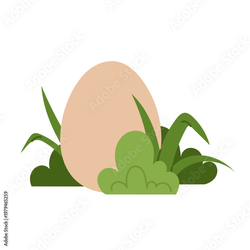 Chicken egg . Simple natural egg placed in green grass. Organic farm product concept. For food packaging, agriculture design and eco branding.