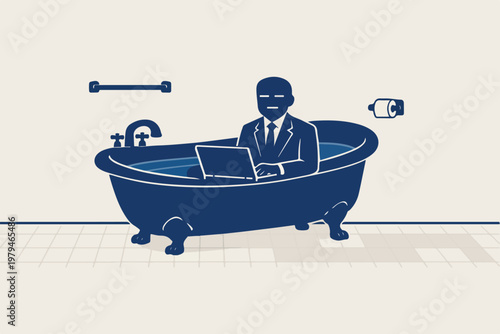 Virtual Meeting Fatigue Concept with Professional Working from Unusual Home Space Representing Remote Work Burnout Illustration