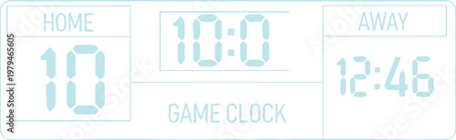Digital sports scoreboard displaying the current score for home and away teams along with the remaining game time in a professional match setting against a clean and dark modern background interface