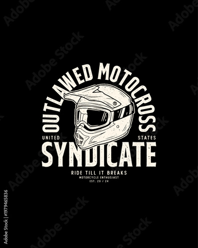 Vintage Motocross Helmet Graphic with Outlawed Motocross Syndica