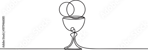 eucharistic chalice with bread One line draw graphic design vector
