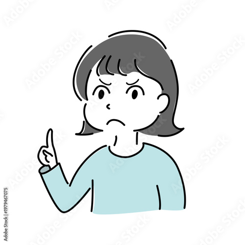 指差しする女性 困る 不満 表情 シンプル イラスト 注意 NG 案内 人物 ベクター / Worried woman pointing simple illustration warning trouble character vector