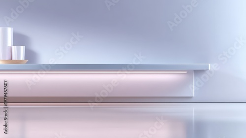 Light pink background and soft lighting create an inviting atmosphere for product display with an empty space in front