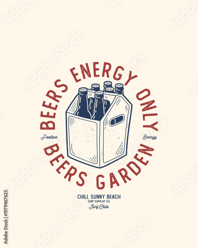 Vintage Beer Carrier Illustration with Text Beers Energy Only Be