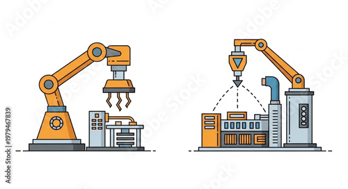 Robotic arms in factory automation assembly line.