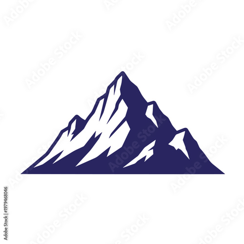 Dark blue and white mountain range silhouette, snow-capped peaks