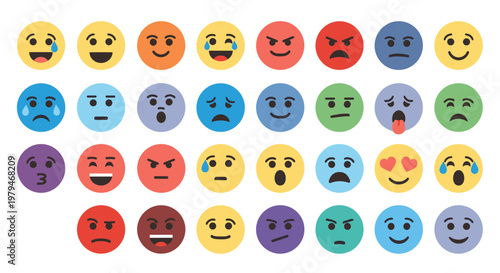 Large collection of diverse emoji icons representing a wide range of human emotions and facial expressions.
