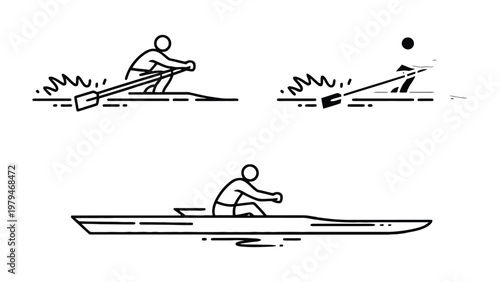 Rowing Illustration: A series of graphic illustrations capturing the essence of rowing, showcasing the graceful movements of an athlete propelling a boat across water.