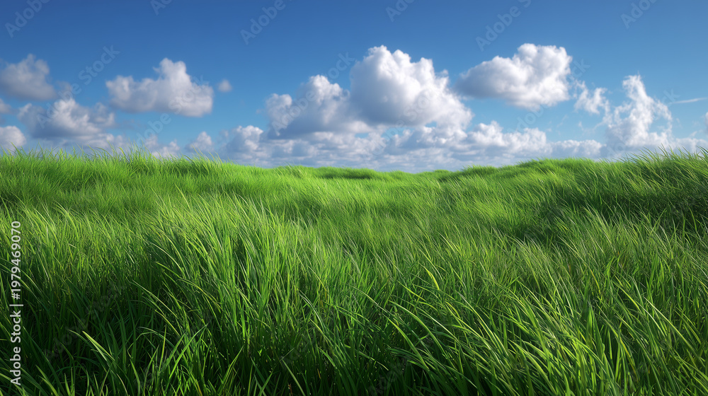 Fototapeta premium Natural grass field landscape with clear sky and horizon
