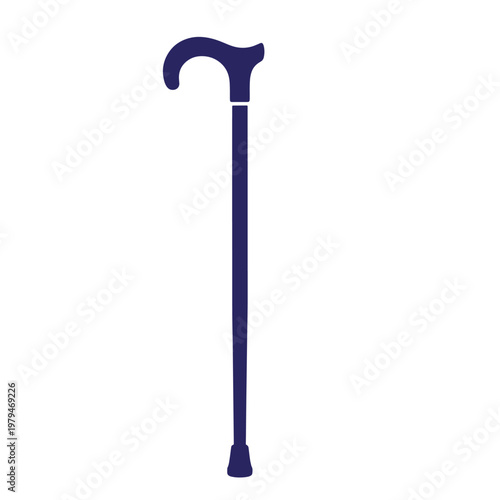 Dark blue cane with curved handle and silver band walking stick