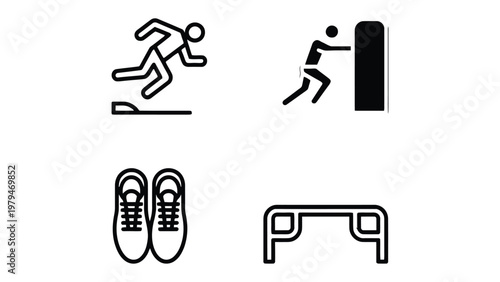 Fitness Icons: A set of simple yet informative icons, illustrating various aspects of fitness and exercise, perfect for illustrating the concept of workout.
