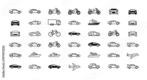 Collection of various vehicle icons and symbols.