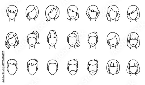 Hairstyle line icon set salon barber hair vector collection