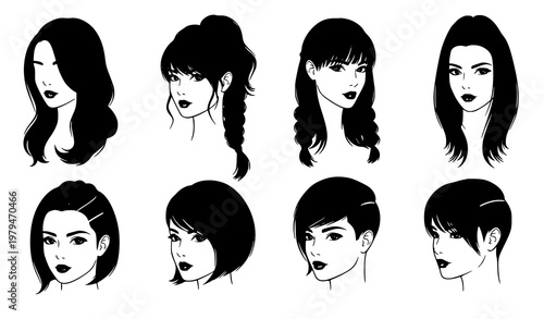 Modern hairstyle fashion salon hair vector illustration set