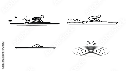 Paddle Sports Silhouette: A collection of silhouette of various paddle sports, water, athletes and equipment. Emphasizing the grace and energy of aquatic sports.