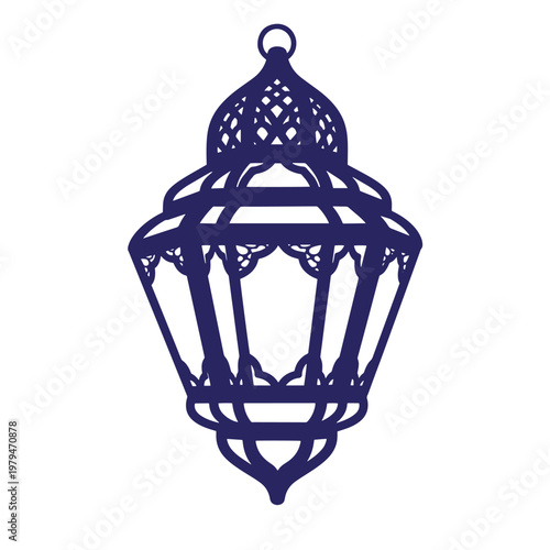 Dark blue lantern with intricate hanging lamp silhouette intricate ornate