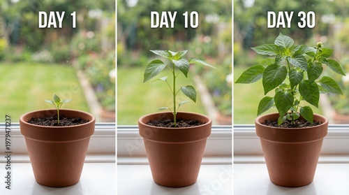 Day 1 Day 10 Day 30 Plant Growth Progress in Terracotta Pot