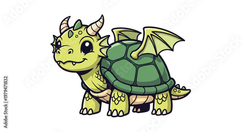 Cute Cartoon Dragon Turtle Hybrid Creature.