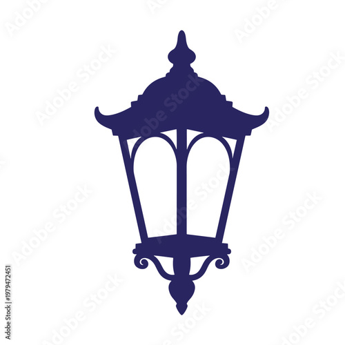 Dark blue silhouette of a traditional asian-style lantern or lamp post
