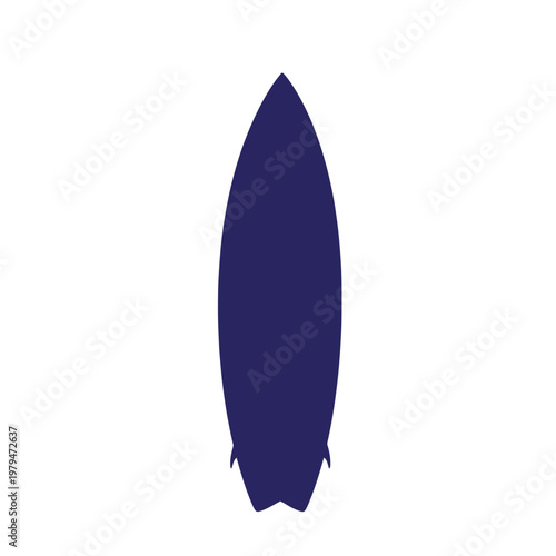 Dark blue surfboard, view, solid color, fins visible
