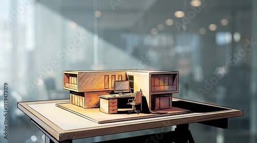 Miniature Architectural Model on a Desk