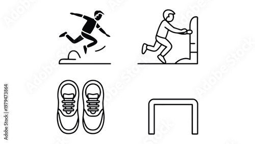 Track and Field Essentials: Essential icons representing track and field sports, highlighting the equipment and activities involved in the discipline.
