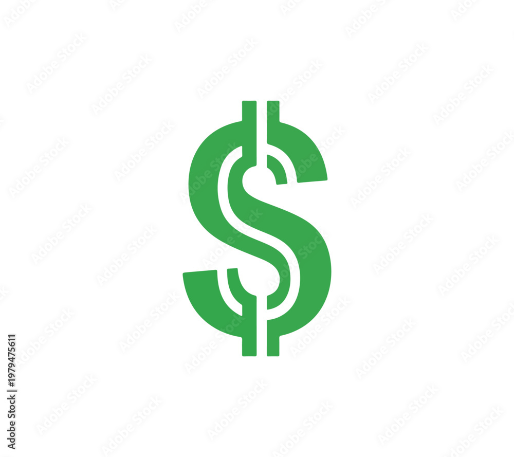 Obraz premium Green dollar sign symbol icon isolated on white background