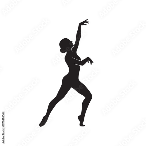 Graceful ballet dancer silhouette, elegant ballerina performing artistic dance pose, black vector illustration of female athlete on white background