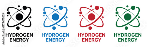 hydrogen energy atomic models with nucleus and electron orbits illustration