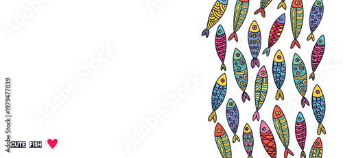 Sardines. Vector sea poster. Undersea. Wave.