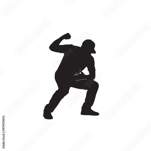 Aggressive man silhouette punching, angry male figure in fighting pose vector, street fighter shadow with raised fist, violent person icon