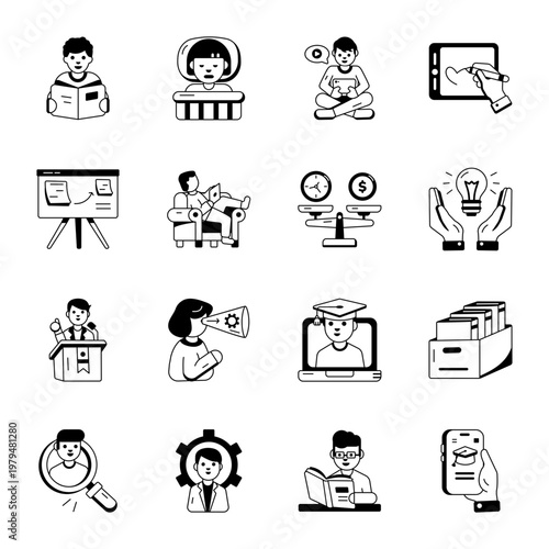 Collection of Glyph Style Personal Development Icons 

