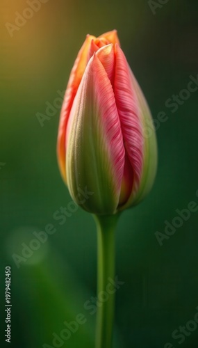 Close-up of delicate, sun-kissed bud, about to bloom, color, growth